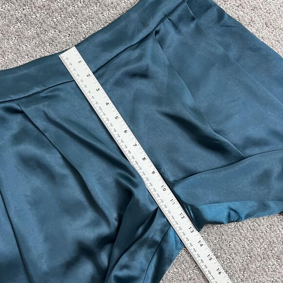 Wynne Collection Pants Womens Large Teal Wide Leg Satin Pleated Dressy Holiday - Picture 6 of 12